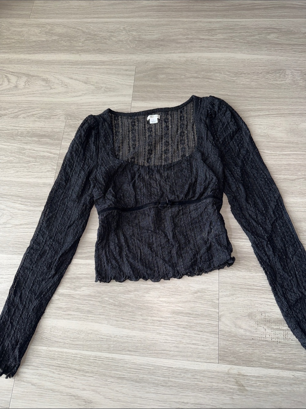 Urban Outfitters Black Sheer Lace Long-Sleeve Top
